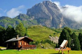 на картинке изображен мольберт художника и одинокий дом на горной поляне.
